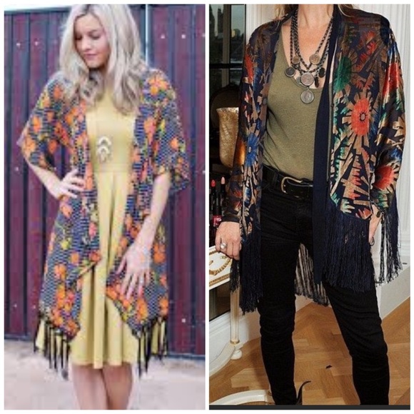 LulaRoe NWT Monroe Kimono with Black Fringe Hem Size 0-12 - Picture 10 of 13